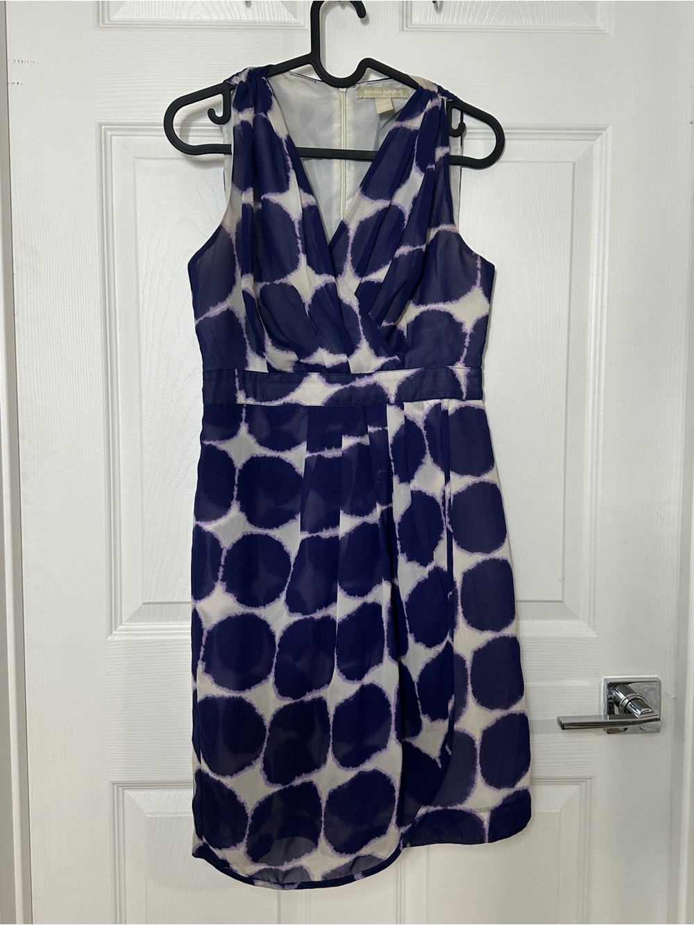 Banana Republic Navy and White Sleeveless Wrap-Style Dot Dress